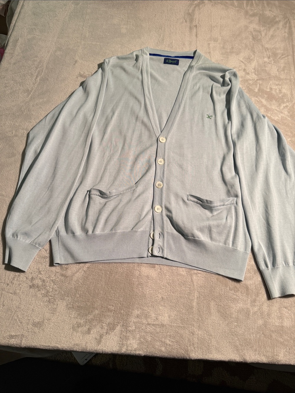 Haspel Men's Light Blue V-Neck Button Cardigan Eclectic Grandpa Luxury